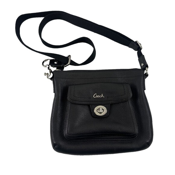 Coach Penelope Turnlock Swingpack Crossbody Purse Bag Black Pebbled Leather Flap - Picture 1 of 13